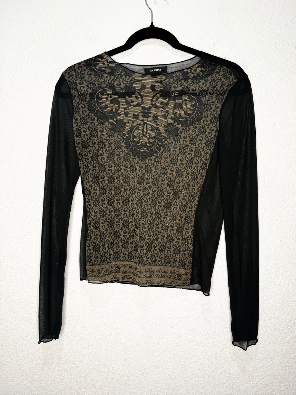 Express Y2K Mesh Sheer Top Embellished